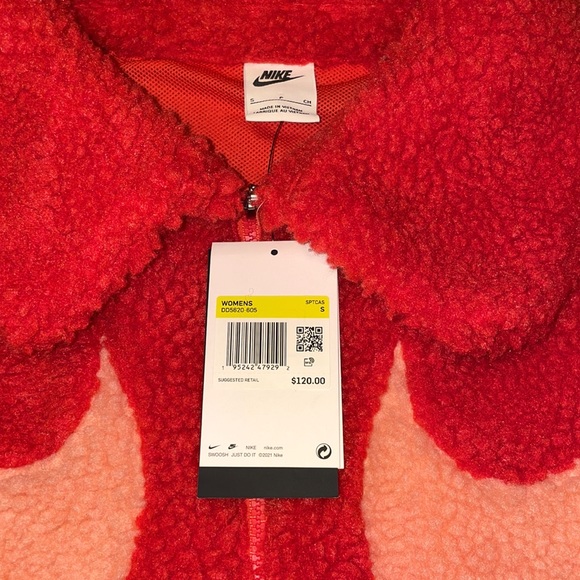 NWT NIKE WMNS SPORTSWEAR SWOOSH SHERPA ZIP JACKET LOBSTER CRIMSON - Picture 2 of 4